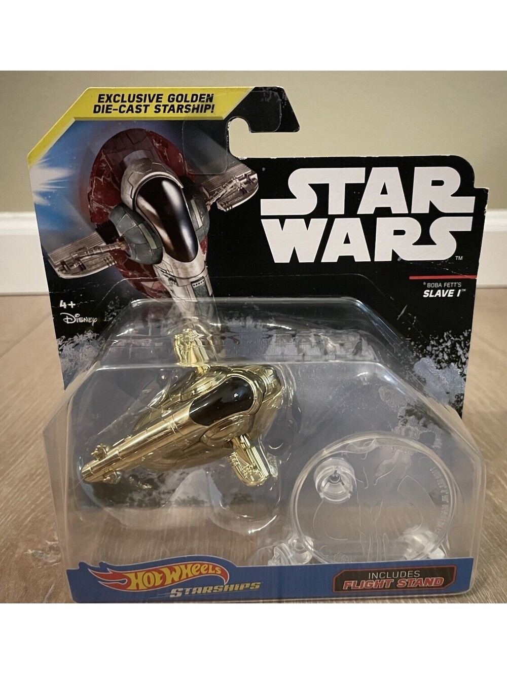 Star Wars BOBA FETT SLAVE I Golden Die Cast Starship Flight Stand Hot Wheels New